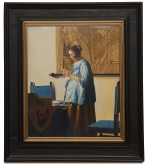 Woman in blue reading a letter - Donna in azzurro che legge - cm 48x40