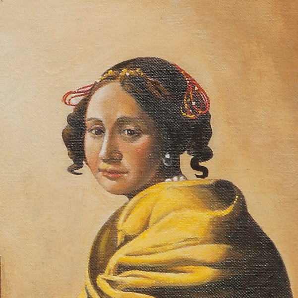 A young woman seated at the virginals - Giovane donna seduta alla spinetta - cm 26x22