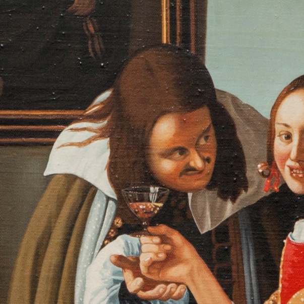 The girl with a glass of wine - Fanciulla con due cavalieri - cm 69x79